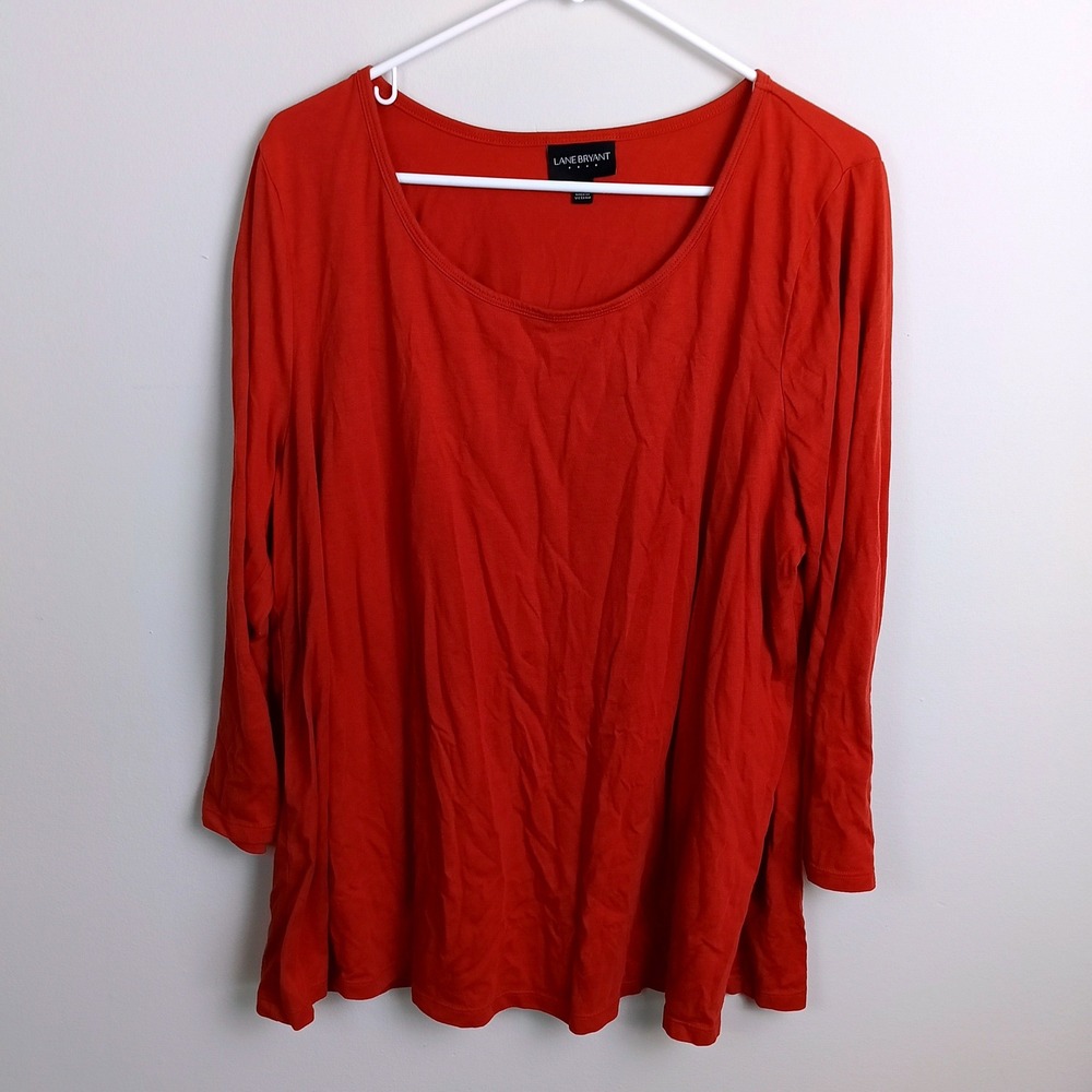 Lane Bryant T-Shirt Womens 18/20 Orange Good 3/4 Sleeve Scoop Neck Cotton Blend